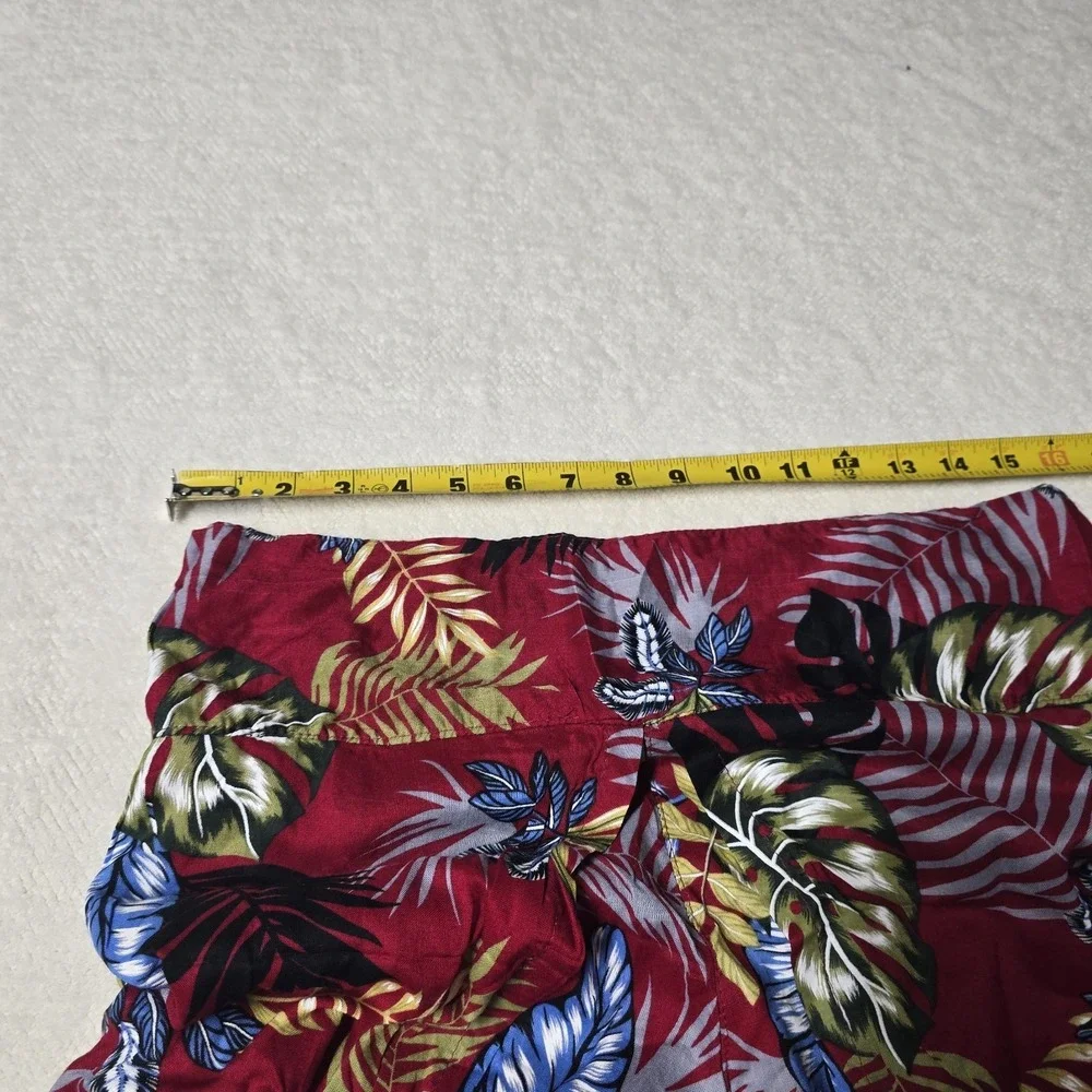 Tropiko Women's Wide Leg Split Pants‎ Red Tropical Floral Print Boho Summer S,M